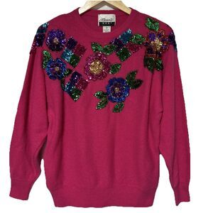 Marnie West Sweater Women Medium Pink Floral Angora Wool Blend NWT Vintage